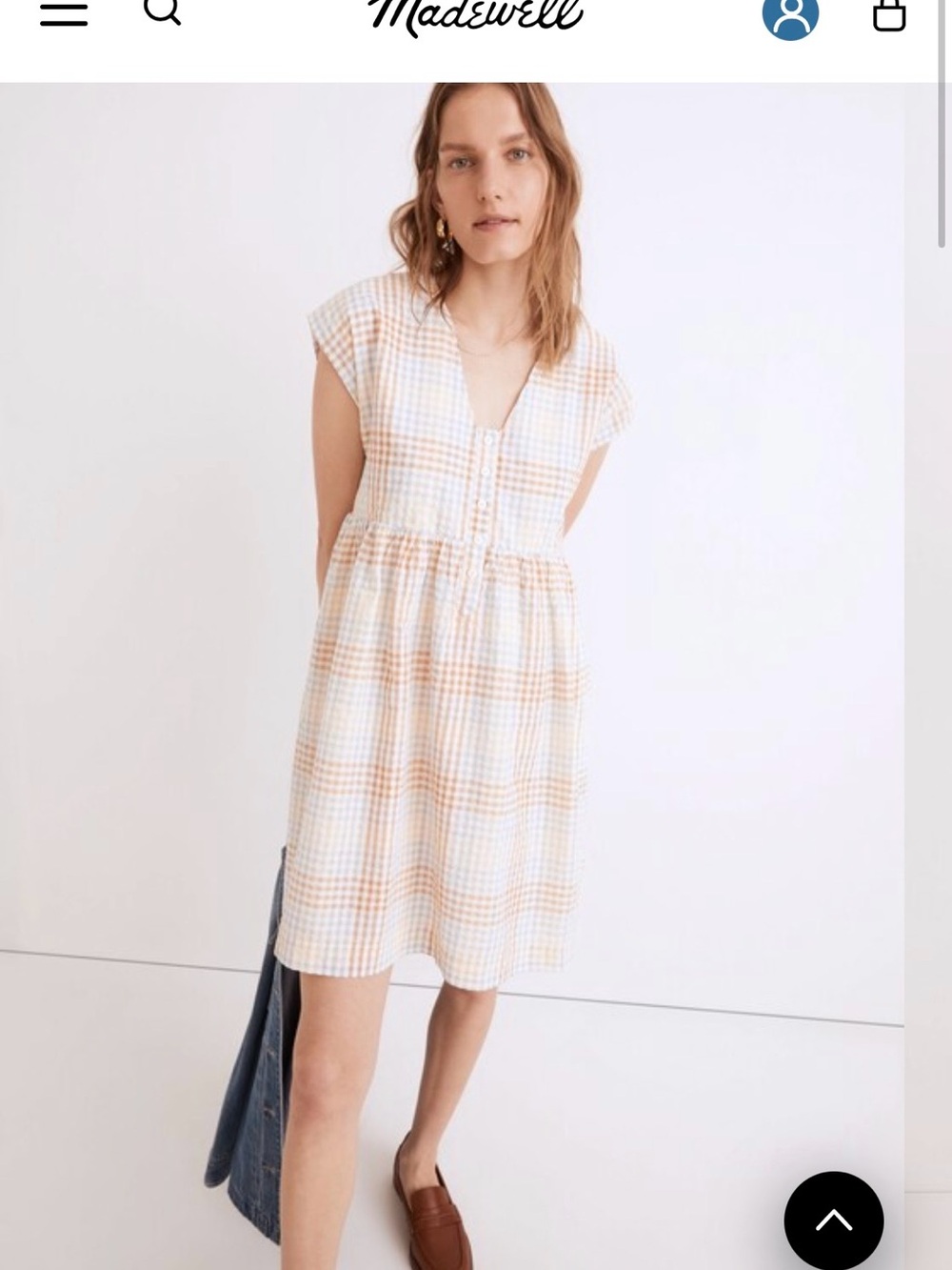 Madewell Cap-Sleeve Button-Front Mini Dress in Plaid